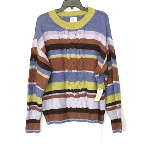 St John's Bay Womens Crew Neck Cable Knit Pullover Sweater Size 1X, Multi Stripe - Picture 1 of 7